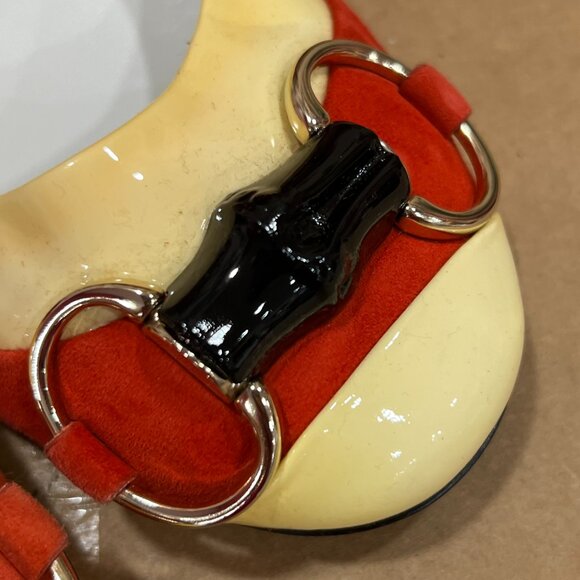 GUCCI Yellow Red Ballet Suede Patent Leather Flats - Picture 4 of 11